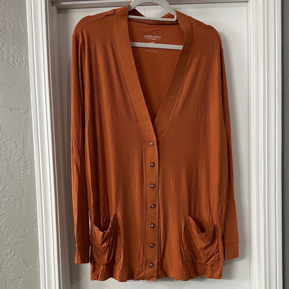 torrid Rust Orange Button-Front Lightweight Cardigan